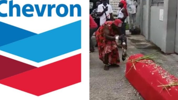 Delta Residents Protest At Chevron Facility With Juju Priest & Coffin (Photos, Video) 1 Delta Residents Protest At Chevron Facility With Juju Priest & Coffin (Photos, Video)