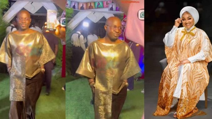 “We watch we don’t judge” – Netizens mock Kazim Adeoti’s outfit to Mercy Aigbe’s movie premiere