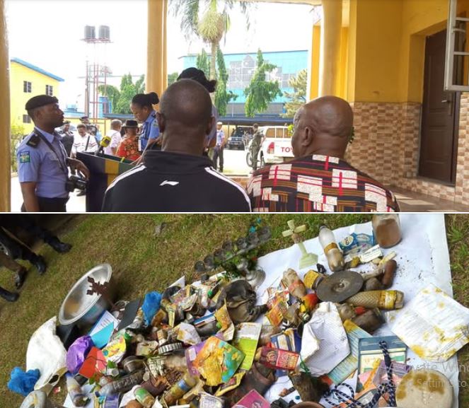 PHOTOS: Two pastors in Rivers State arrested after caskets, skulls, and other fetish items were found in their churches