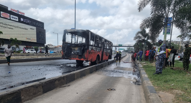 Passengers Escape Death As BRT Bus Burst Into Flames In Lagos
